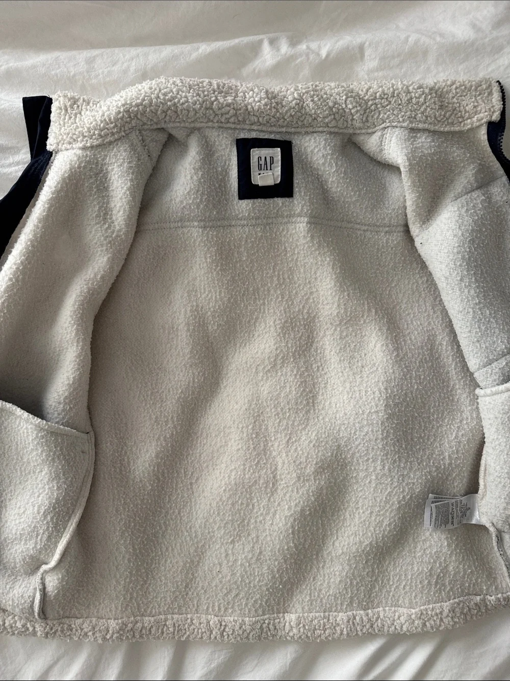 GAP Cream Sherpa Jacket with Navy Contrast Pocket